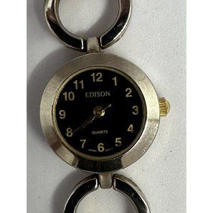 Edison Watch Womens New Battery Black‎ Dial Band Of Metal Circles 21MM Z